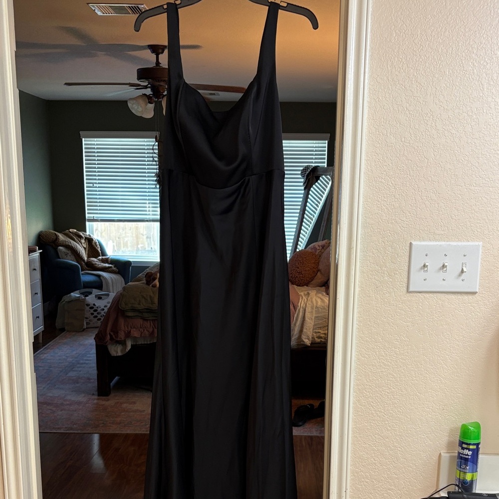 Birdy Grey Black Satin Maxi Dress with Cowl Neck